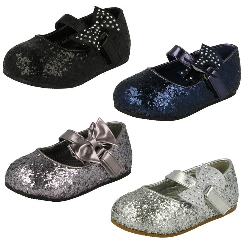 Girls Spot On Glitter Bow Trim Party Flats