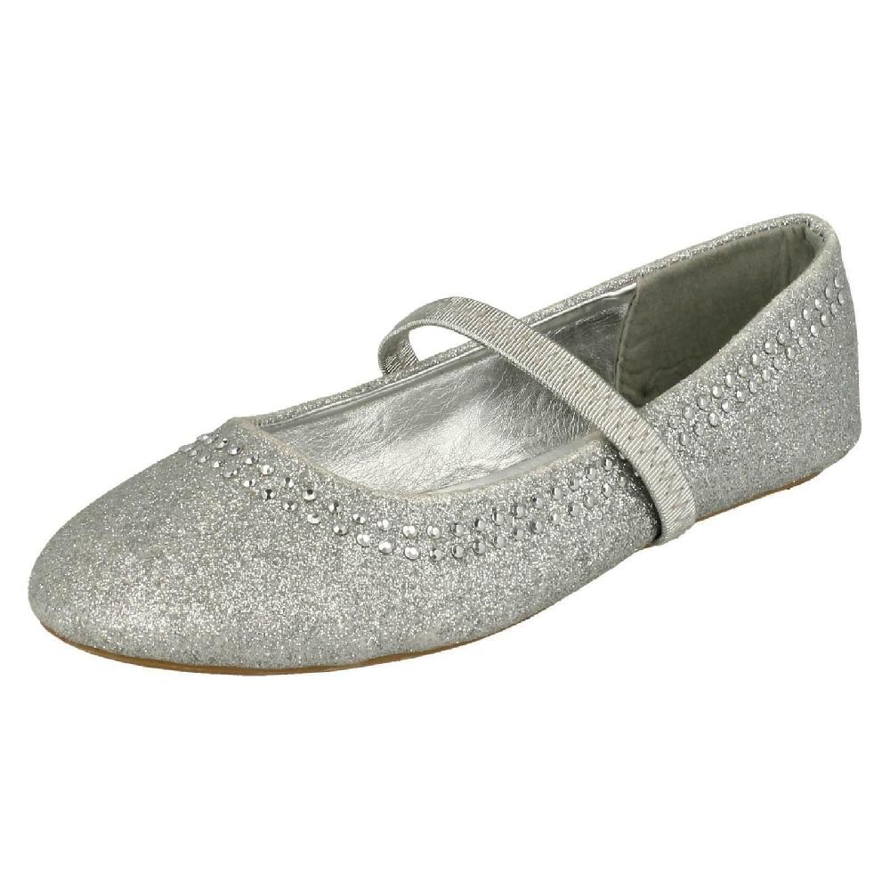 Girls Spot On Glitter Elasticated Strap Flats