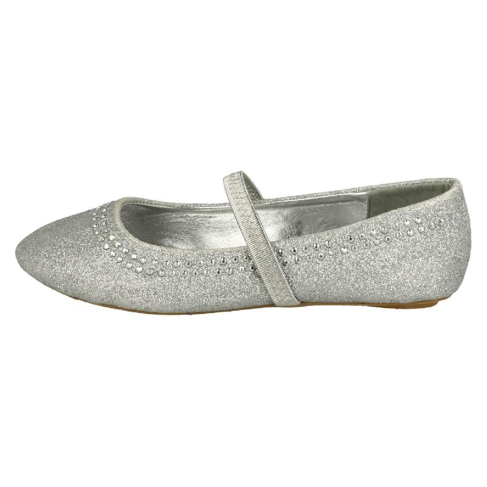 Girls Spot On Glitter Elasticated Strap Flats
