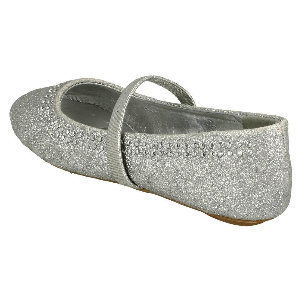 Girls Spot On Glitter Elasticated Strap Flats