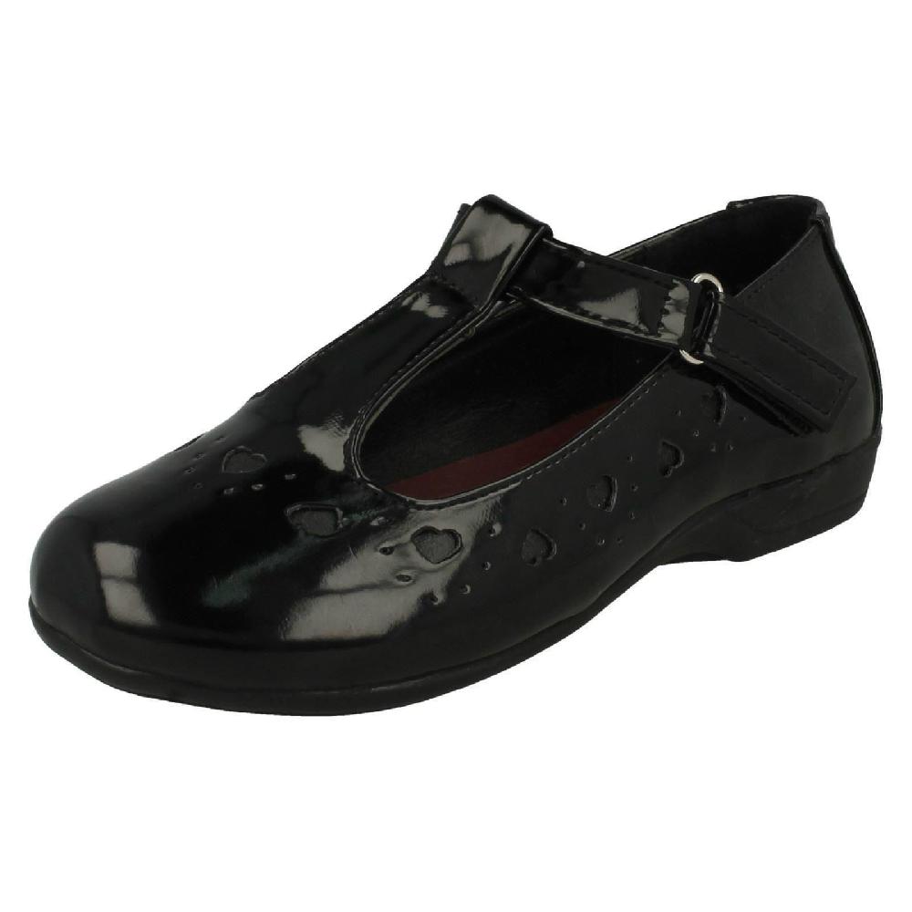 Girls Spot On Heart Detail T-Bar School Shoes