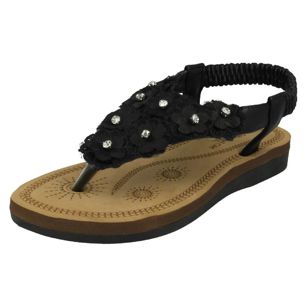 Girls Spot On Pretty Toepost Flower Trim Sandals