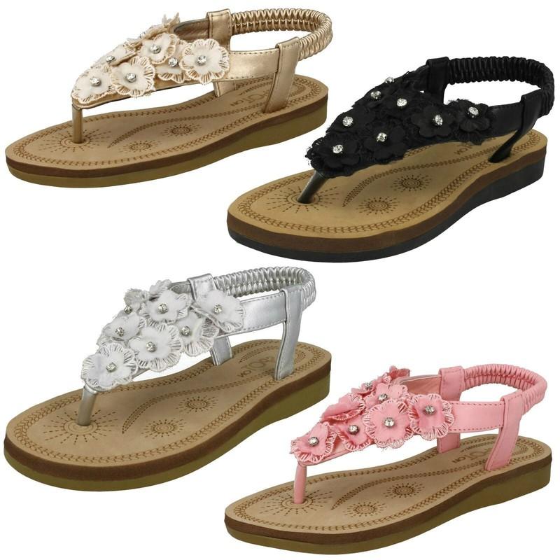 Girls Spot On Pretty Toepost Flower Trim Sandals
