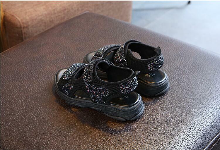 Girls Summer Sandals With Sequins Beach Shoes Fashion Mesh Sport Sandals Sz 10