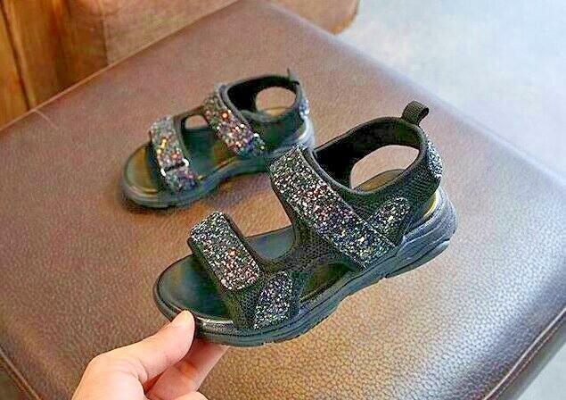Girls Summer Sandals With Sequins Beach Shoes Fashion Mesh Sport Sandals Sz 10
