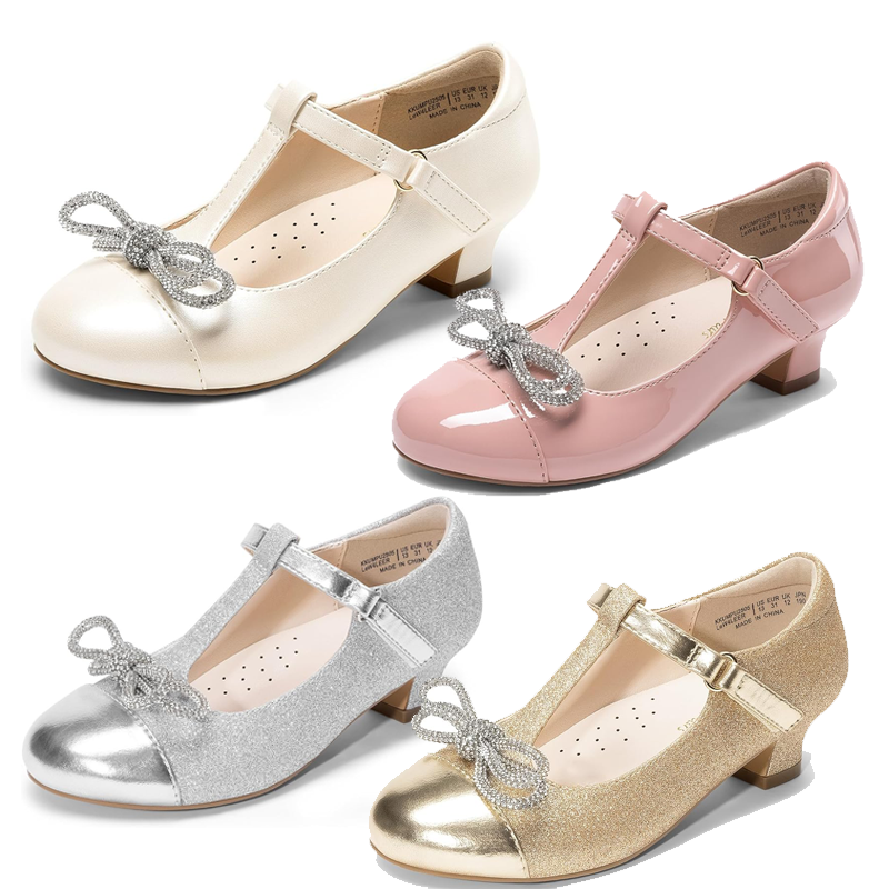 Girls T-Strap Mary Jane Pump Shoes Low Heel Round Toe Princess Pump Shoes