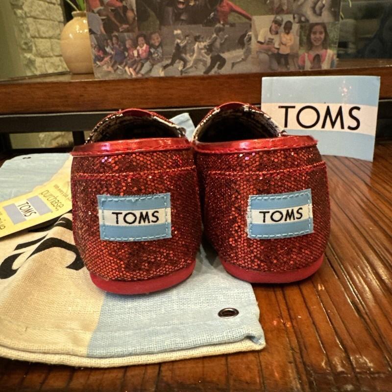 Girls Toms Youth Sz 2.5 Flats Shoes Red Glitter Ruby Slippers Classics New Rare
