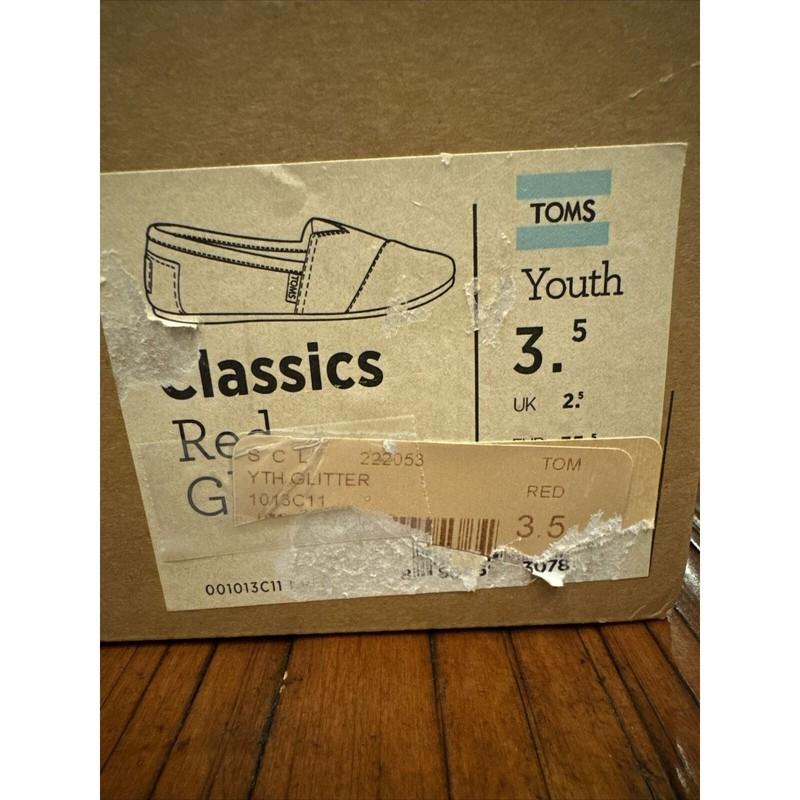 Girls Toms Youth Sz 3.5 Flats Shoes Red Glitter Ruby Slippers Classics New Rare