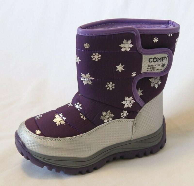 Girls Winter Snow Boots Waterproof Warm Mid Calf Anti Slippery Purple Color