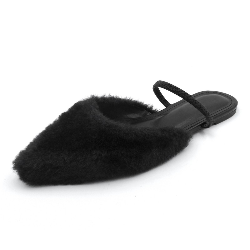 Glaze Women Pointed Toe Slingback Flats Faux Fur Upper