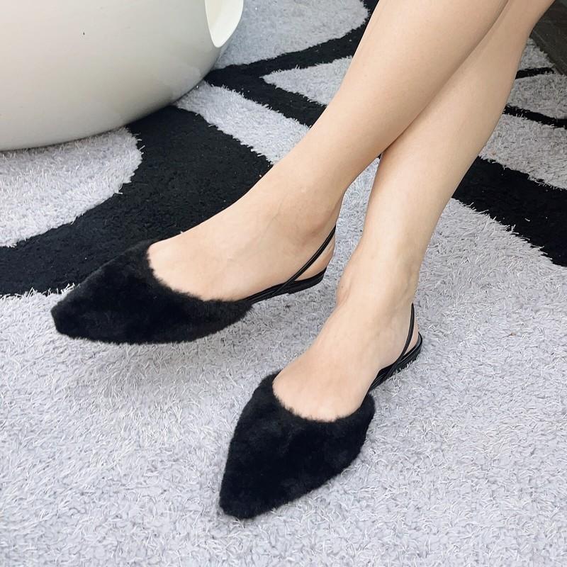Glaze Women Pointed Toe Slingback Flats Faux Fur Upper