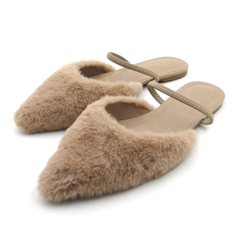 Glaze Women Pointed Toe Slingback Flats Faux Fur Upper