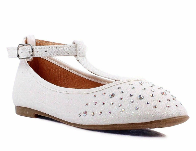 Glitter Toddler Buckle Princess Kids Flats Girls Dress Shoes White Size 10