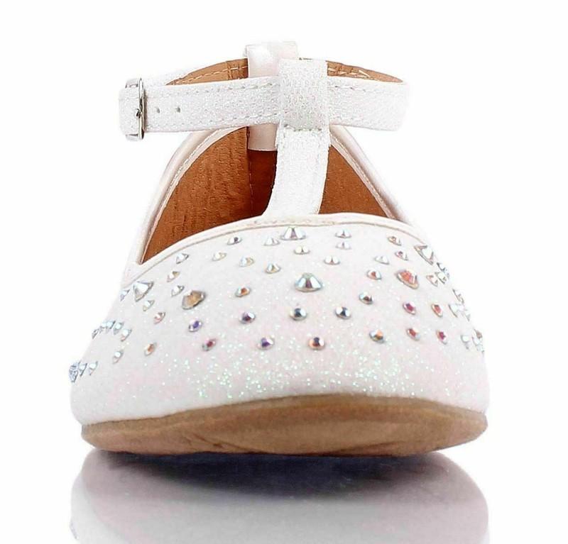 Glitter Toddler Buckle Princess Kids Flats Girls Dress Shoes White Size 10
