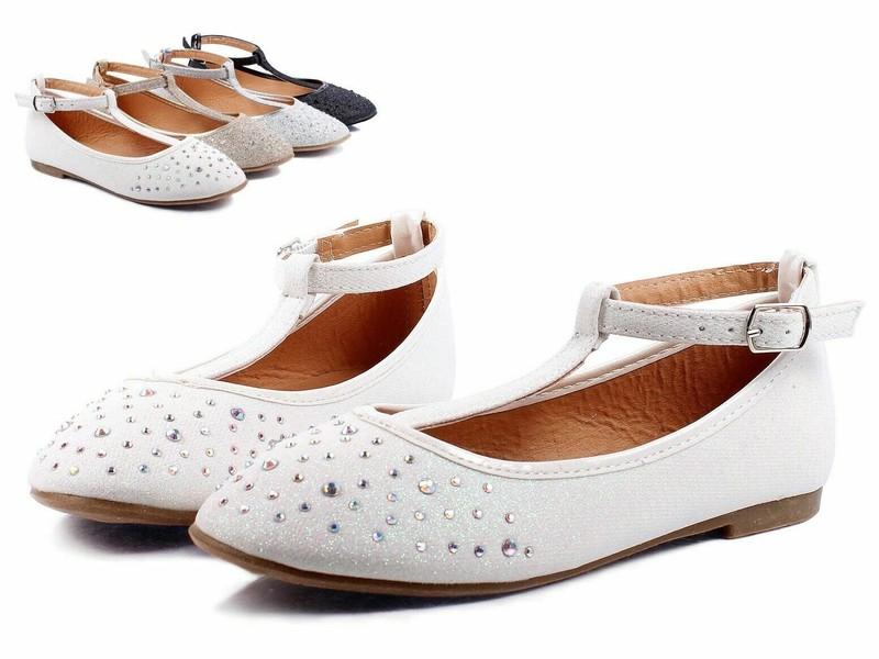 Glitter Toddler Buckle Princess Kids Flats Girls Dress Shoes White Size 10
