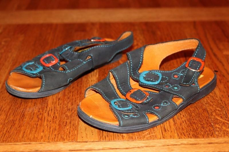 Greenies Open Toe Boys Leather Sandals Orange Blue Buckles Size EU 30/US 12