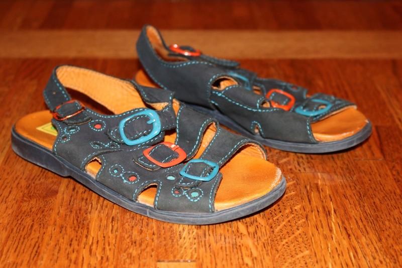 Greenies Open Toe Boys Leather Sandals Orange Blue Buckles size EU 30/US 12