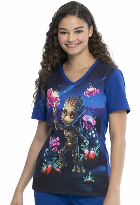 Groot Cherokee Scrubs Tooniforms Marvel V Neck Top TF627 MAOO Size XS