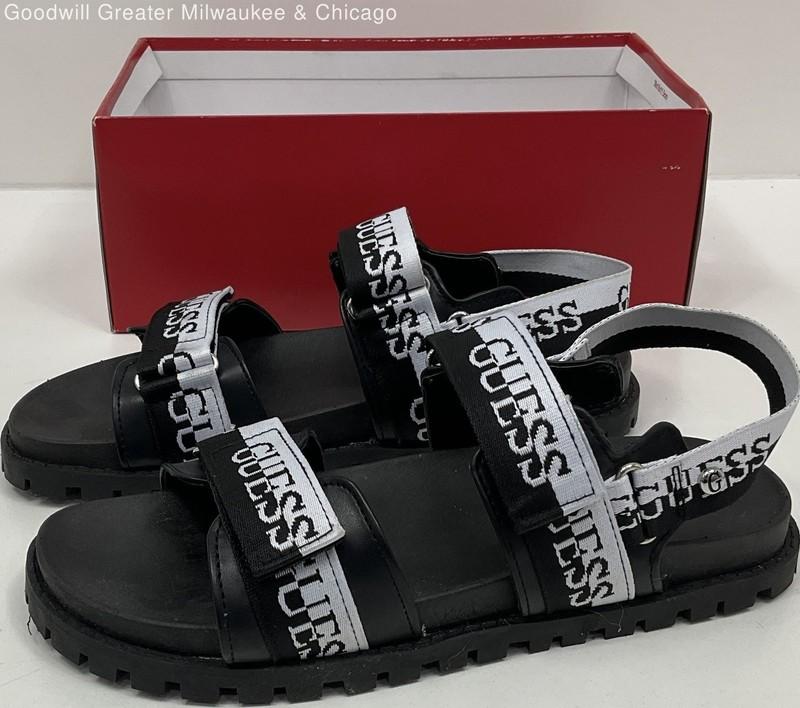 GUESS Factory Saylors Logo Black & White Sandals Size 10M IOB