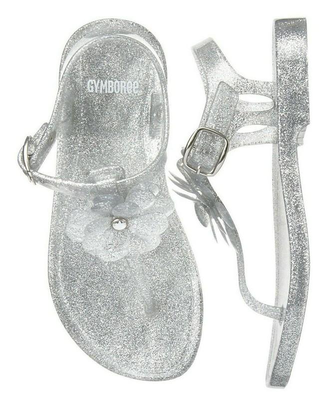 Gymboree nwt Girls Silver Glitter flower Jelly Sandals shoes size 9 10