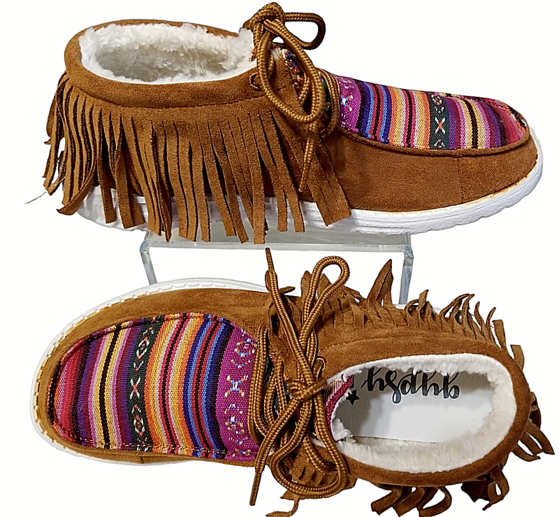 Gypsy Jazz Women's 7 Fringe Bootie Sunrise Serape Faux Suede Tan New GJSP0089