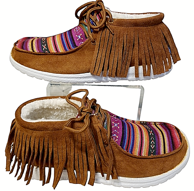 Gypsy Jazz Women's 7 Fringe Bootie Sunrise Serape Faux Suede Tan New GJSP0089