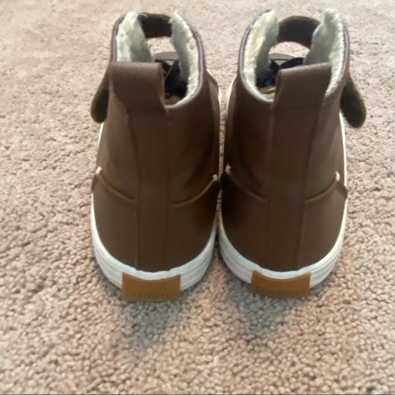 H&M Girls Faux Leather Shearling Brown High Top Sneakers Top Size 2 Youth