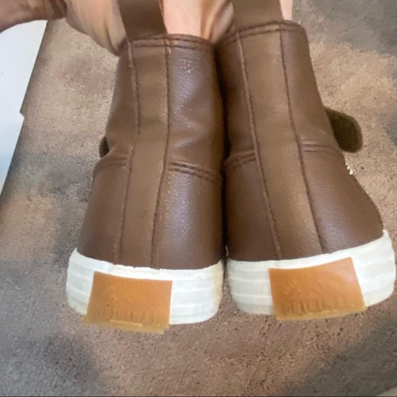 H&M Girls Faux Leather Shearling Brown High Top Sneakers Top Size 2 Youth