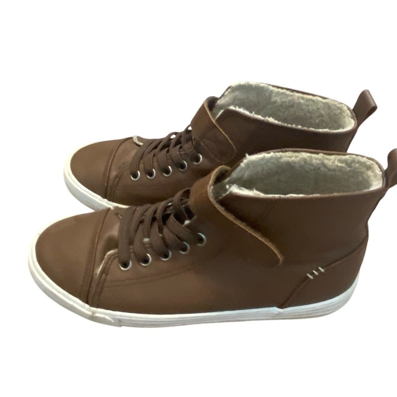 H&M Girls Faux Leather Shearling Brown high top sneakers Top Size 2 youth