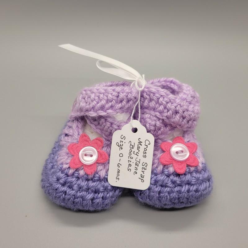 Handmade Baby Booties - Crochet Cross Strap Mary Jane Booties