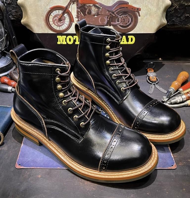 Handmade Genuine Leather High Top Paratrooper Motorcycle Boots Retro Workwear