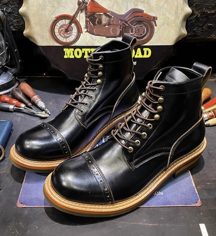 Handmade Genuine Leather High Top Paratrooper Motorcycle Boots Retro Workwear