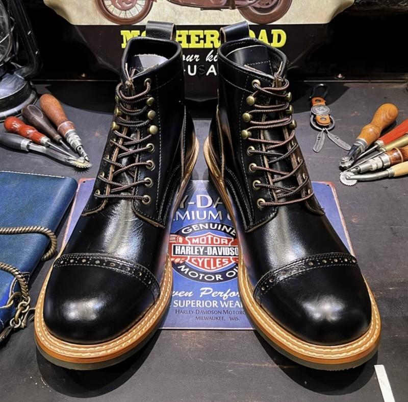 Handmade Genuine Leather High Top Paratrooper Motorcycle Boots Retro Workwear