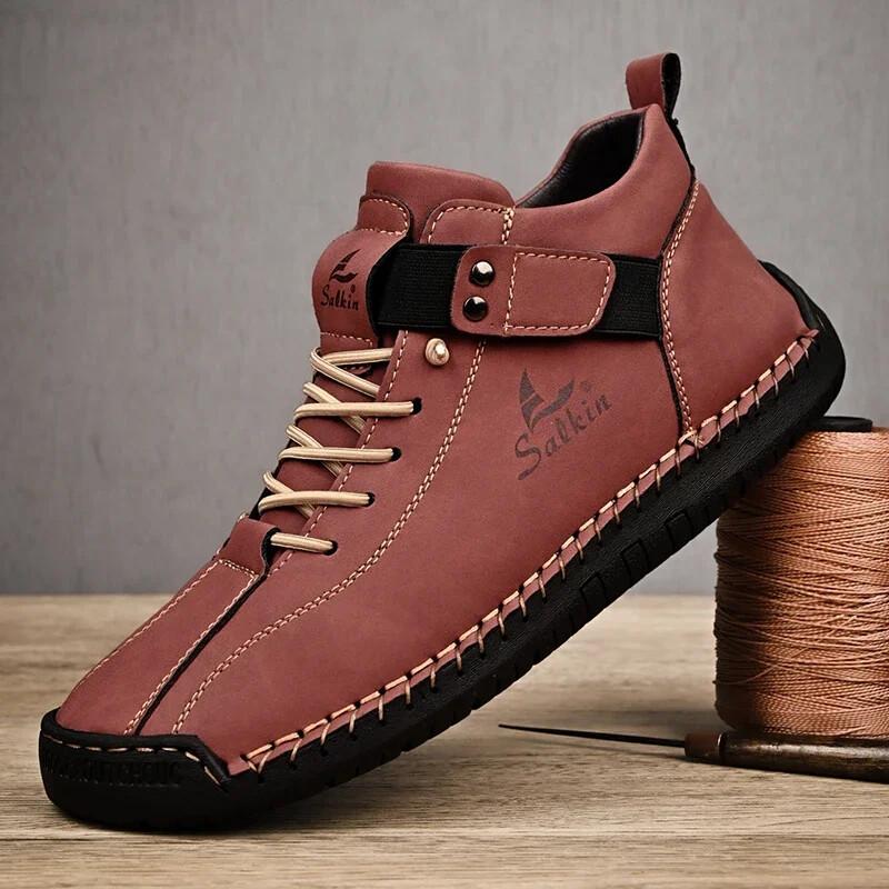 Handmade Leather Casual Men's Sneakers Breathable Comfort Outdoor Ankle Boots