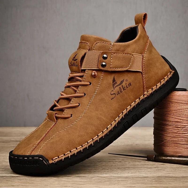 Handmade Leather Casual Men's Sneakers Breathable Comfort Outdoor Ankle Boots