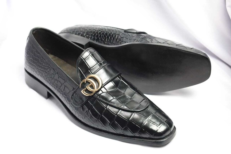 Handmade Men Crocodile Leather Moccasins Men Alligators Shoes Black Loafer
