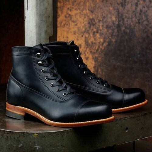 Handmade Men's Genuine Black Leather Shoes Lace up High Ankle Formal Dress Boots