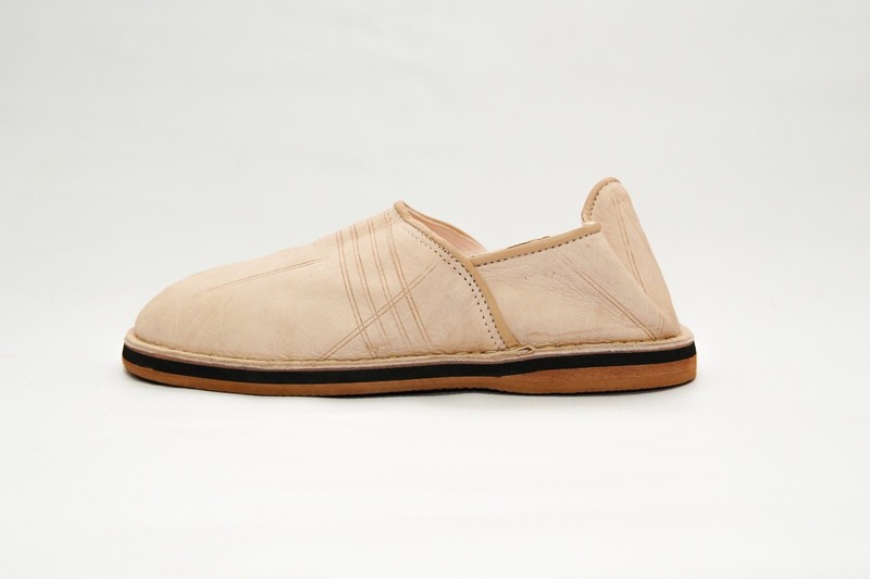Handmade Moroccan Babouche Slippers For Men – Beige Leather – Organic