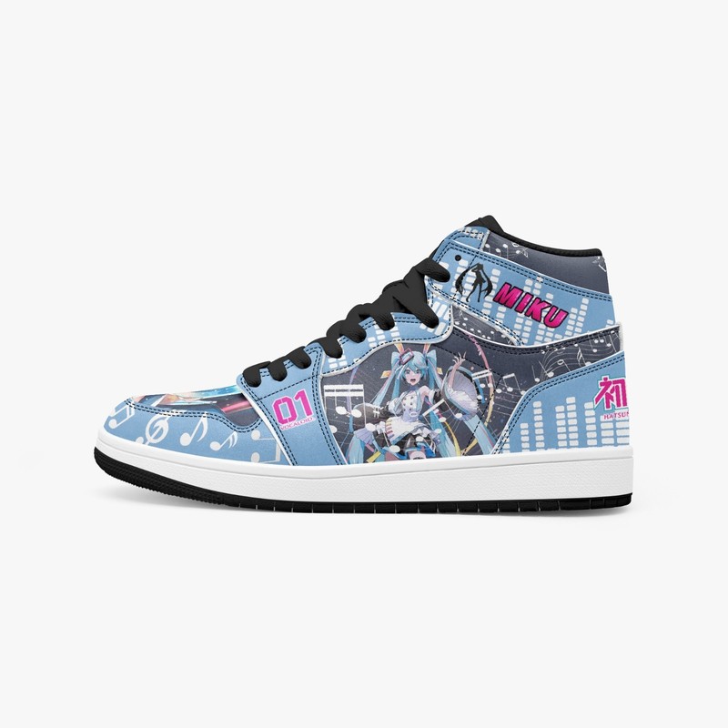 Hatsune Miku High-Top Leather Sneakers Musical Shoes. Japanese Anime Character