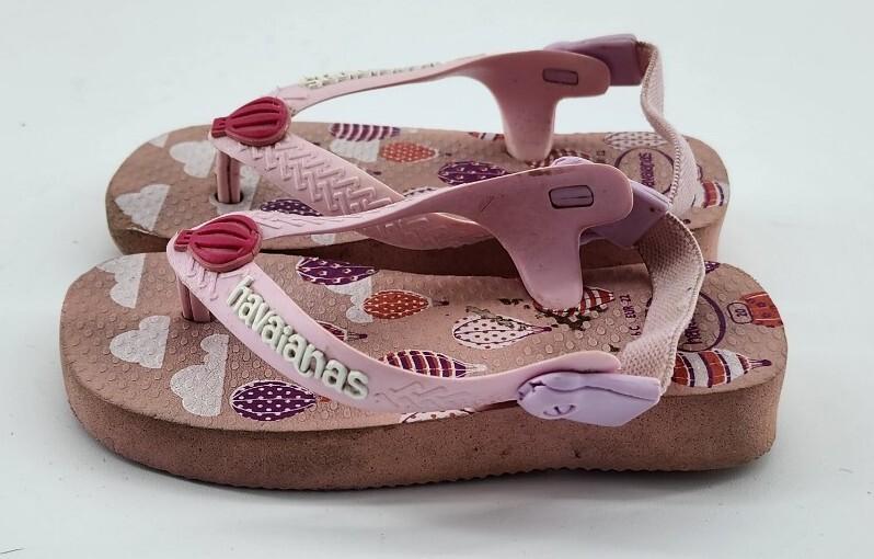 HAVAIANAS Flip Flops Sandals With Straps Pink Hot Air Balloons Baby Infant Sz 6C