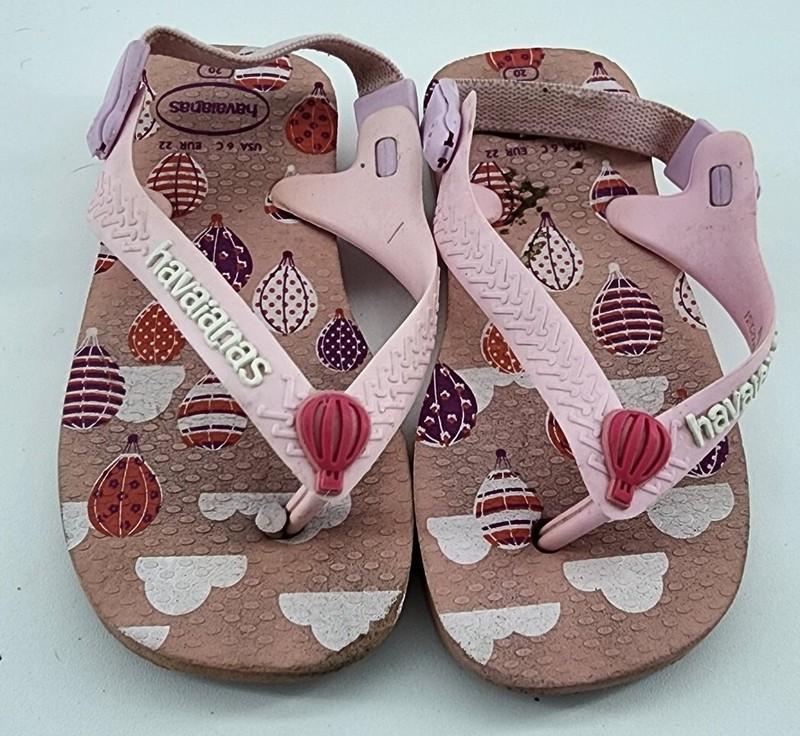 HAVAIANAS Flip Flops Sandals With Straps Pink Hot Air Balloons Baby Infant Sz 6C