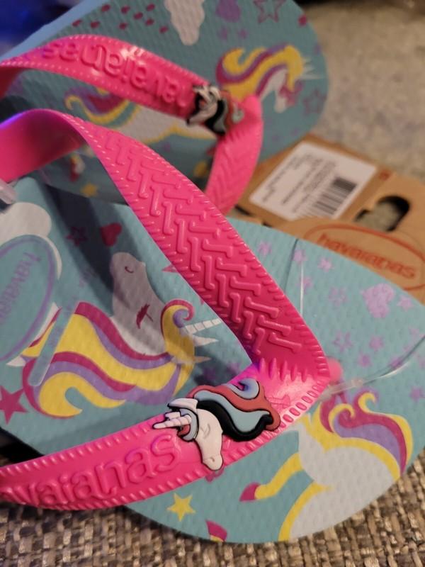 Havaianas Pink/ Ice Blue Unicorn Flip Flops Sandals Girls Size 3/4Y NWT