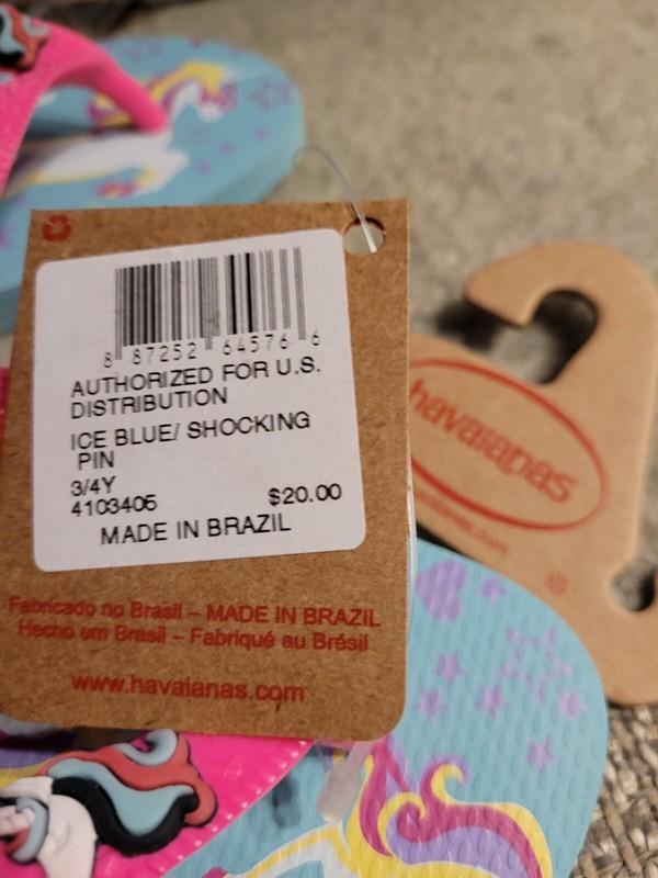 Havaianas Pink/ Ice Blue Unicorn Flip Flops Sandals Girls Size 3/4Y NWT