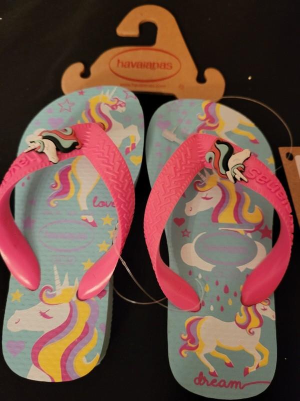 Havaianas Pink/ Ice Blue Unicorn Flip Flops Sandals Girls Toddler Size 9C NWT