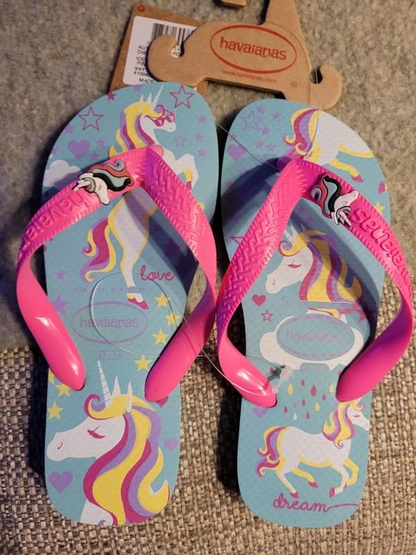 Havaianas Pink/ Ice Blue Unicorn Flip Flops Sandals Girls Size 3/4Y NWT