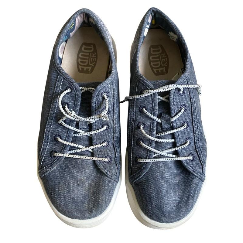 Hey Dude Cody Craft Shoes Boys Youth 4 EU 36 Blue Linen Slip On Sneakers Casual