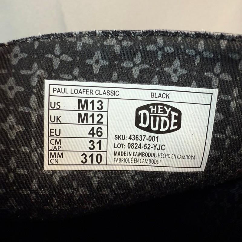 Hey Dude Paul Classic Loafers Mens 13 Black Slip-On Casual Lightweight New NIB