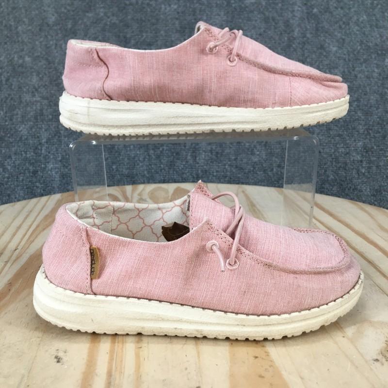 Hey Dude Shoes Youth 1 Girls Wendy Linen Cotton Candy Pink Moc Sneakers Casual