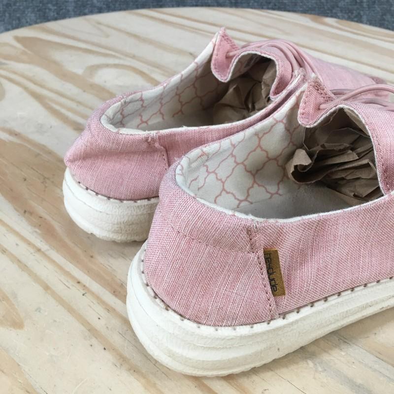 Hey Dude Shoes Youth 1 Girls Wendy Linen Cotton Candy Pink Moc Sneakers Casual