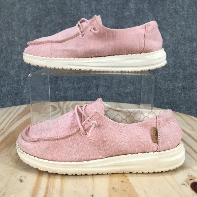 Hey Dude Shoes Youth 1 Girls Wendy Linen Cotton Candy Pink Moc Sneakers Casual